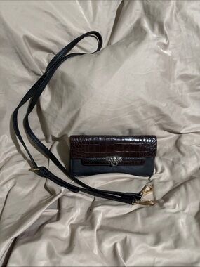 Brighton Black and Dark Brown Croc-Accent Crossbody Wallet
